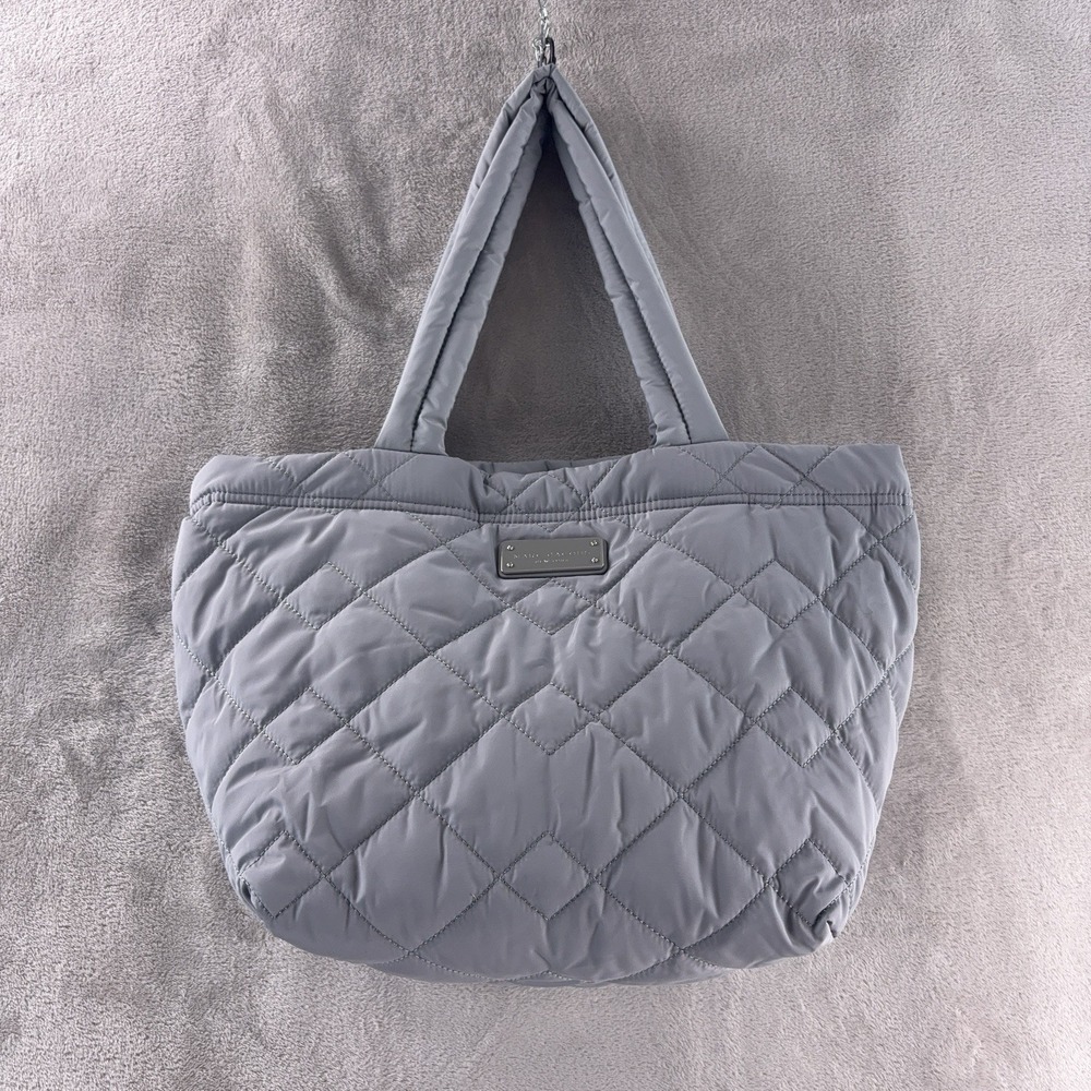 Marc Jacobs Quilted Tote Bag Womens Medium Grey‎ Nylon Designer Handbag